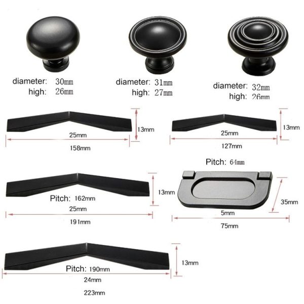 10 PCS 1052C-64 Simple Cabinet Door Handle Drawer Wardrobe Zinc Alloy Handle (Black) - Image 3