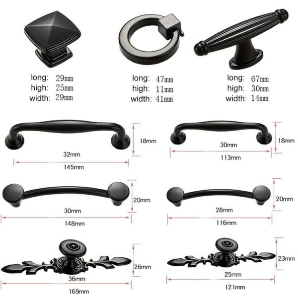6291A-96 Simple Cabinet Door Handle Drawer Wardrobe Zinc Alloy Handle (Black) - Image 3