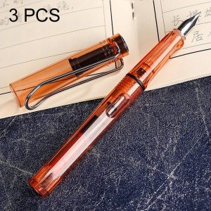 3 PCS School Office Extra Fine Titanium Alloy Nib Transparent Piston Fountain Pen (Black), Random Delivery (0.5mm / 0.38mm Nib)