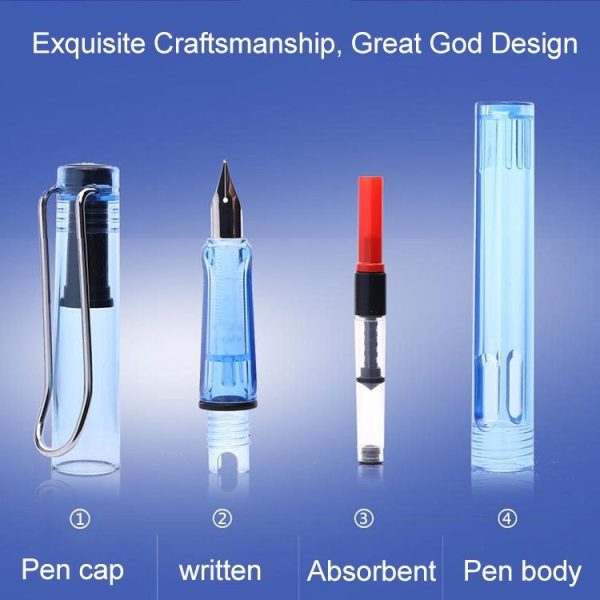 3 PCS School Office Extra Fine Titanium Alloy Nib Transparent Piston Fountain Pen (Black), Random Delivery (0.5mm / 0.38mm Nib) - Image 4