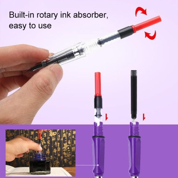 3 PCS School Office Extra Fine Titanium Alloy Nib Transparent Piston Fountain Pen (Black), Random Delivery (0.5mm / 0.38mm Nib) - Image 5