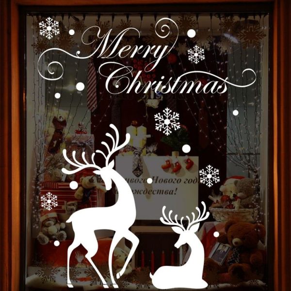 White Snow Reindeer Window Glass Door Removable Christmas Wall Sticker Decoration - Image 2