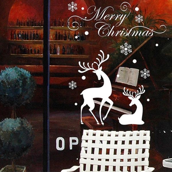 White Snow Reindeer Window Glass Door Removable Christmas Wall Sticker Decoration - Image 3