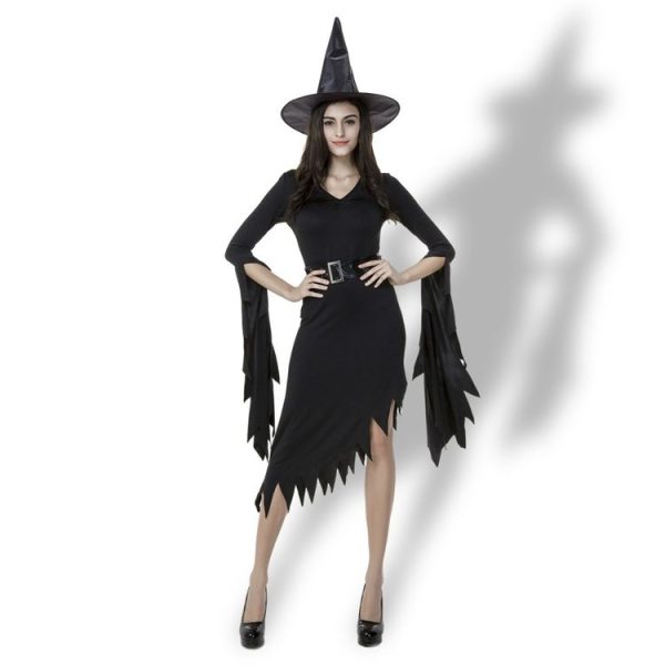 Black Irregular Long Skirt Exit Halloween Costume Cosplay Show Witchcraft Dress, M, Chest: 88cm, Waistline: 72cm, Skirt Length: 108cm - Image 2