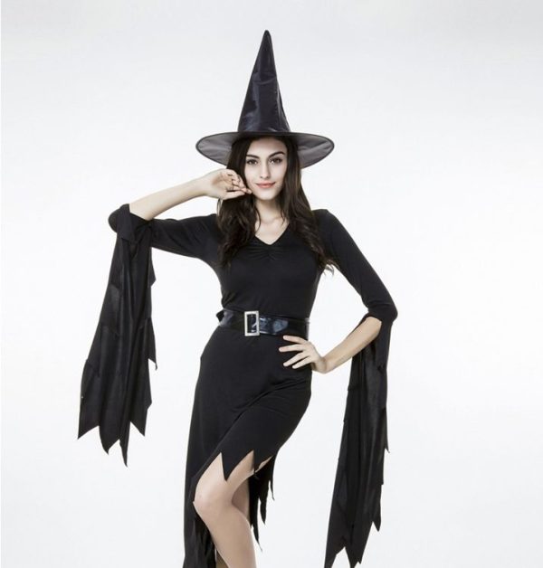 Black Irregular Long Skirt Exit Halloween Costume Cosplay Show Witchcraft Dress, M, Chest: 88cm, Waistline: 72cm, Skirt Length: 108cm - Image 4