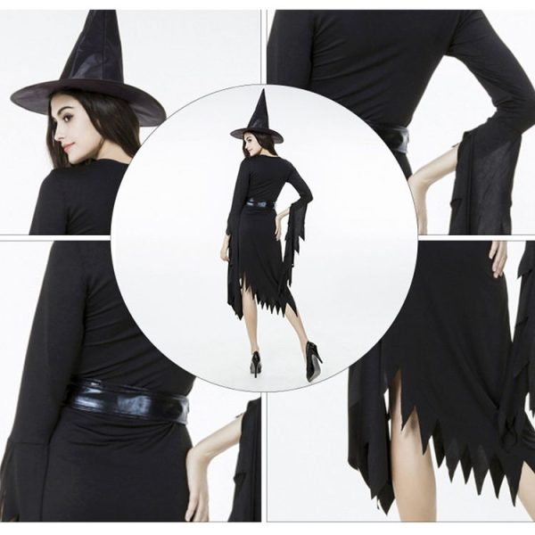 Black Irregular Long Skirt Exit Halloween Costume Cosplay Show Witchcraft Dress, M, Chest: 88cm, Waistline: 72cm, Skirt Length: 108cm - Image 7