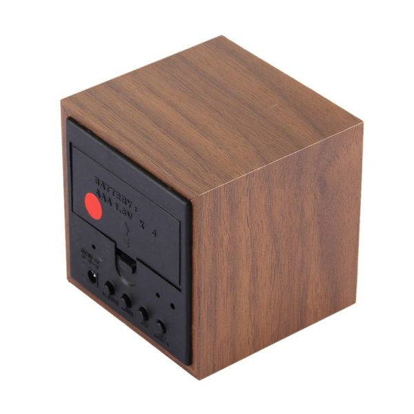 Wood Clock Desk Table LED Digital Display Alarm Clock with Time & Date & Temperature Display (Brown) - Image 3