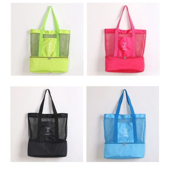 Portable Double Layer Mesh Sport Duffel Beach Picnic Shoulder Storage Bag Handbag (Black) - Image 11