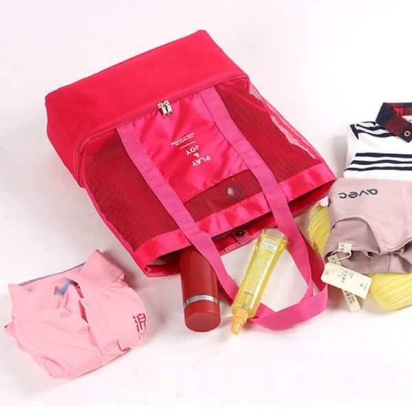 Portable Double Layer Mesh Sport Duffel Beach Picnic Shoulder Storage Bag Handbag (Black) - Image 3