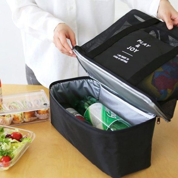 Portable Double Layer Mesh Sport Duffel Beach Picnic Shoulder Storage Bag Handbag (Black) - Image 7