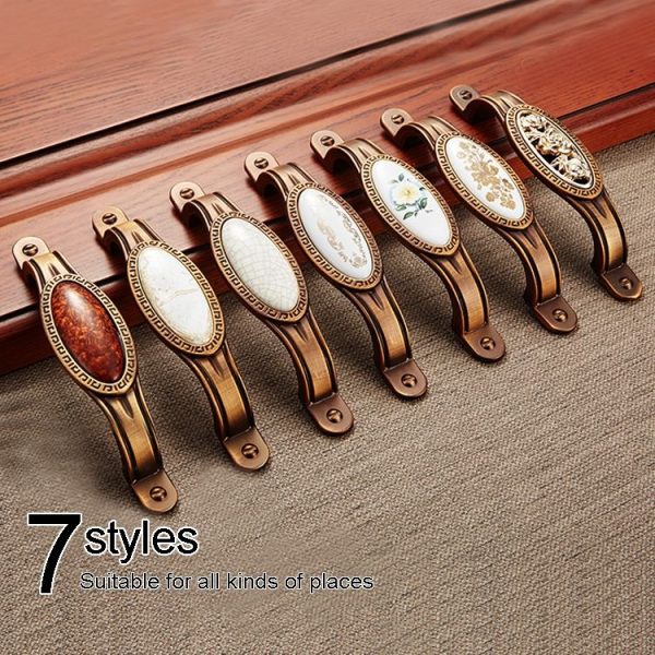 3 PCS 5008-128 Cabinet Zinc Alloy Retro Handle Coffee Cat Eye Handle (Coffee Fake Gold Flower) - Image 5