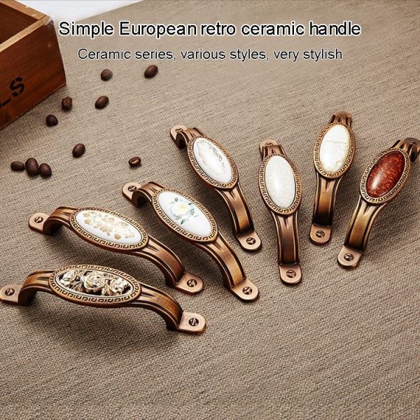 3 PCS 5008-128 Cabinet Zinc Alloy Retro Handle Coffee Cat Eye Handle (Coffee Fake Gold Flower) - Image 6