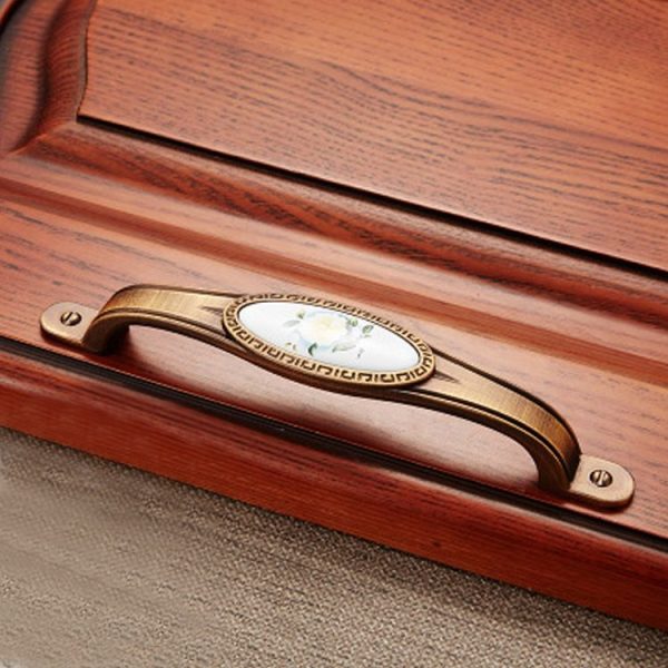 3 PCS 5008-128 Cabinet Zinc Alloy Retro Handle Coffee Cat Eye Handle (Coffee White Peony) - Image 2