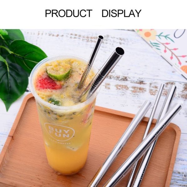 5pcs Reusable Stainless Steel Straight Drinking Straw + Cleaner Brush Set Kit, 215*6mm (Black) - Image 10