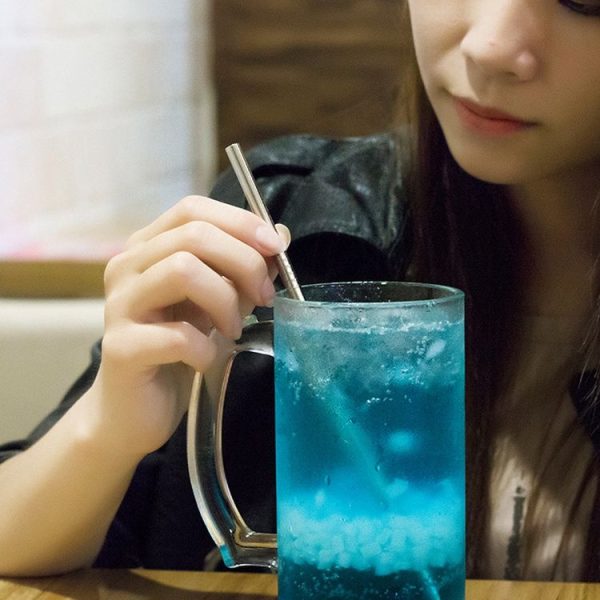 5pcs Reusable Stainless Steel Straight Drinking Straw + Cleaner Brush Set Kit, 215*6mm (Black) - Image 11