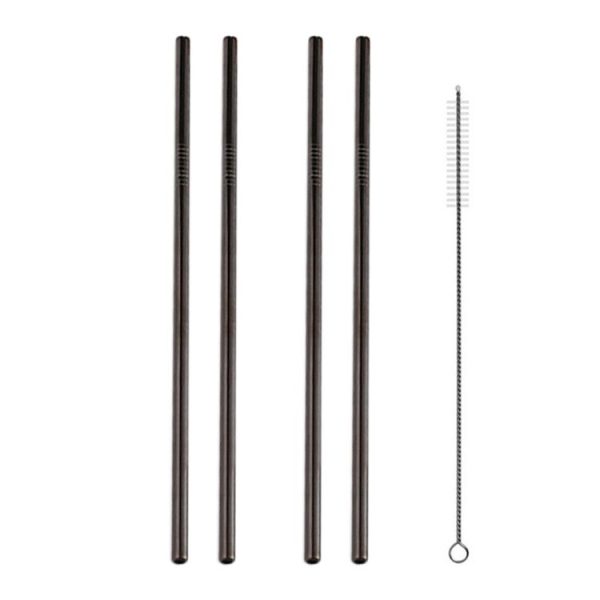 5pcs Reusable Stainless Steel Straight Drinking Straw + Cleaner Brush Set Kit, 215*6mm (Black) - Image 2
