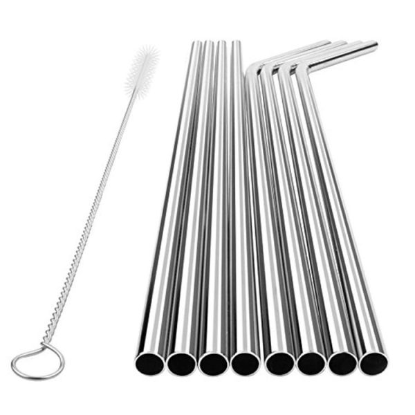 5pcs Reusable Stainless Steel Straight Drinking Straw + Cleaner Brush Set Kit, 215*6mm (Black) - Image 3
