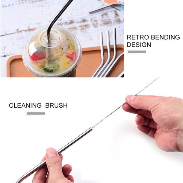5pcs Reusable Stainless Steel Straight Drinking Straw + Cleaner Brush Set Kit, 215*6mm (Black) - Image 7