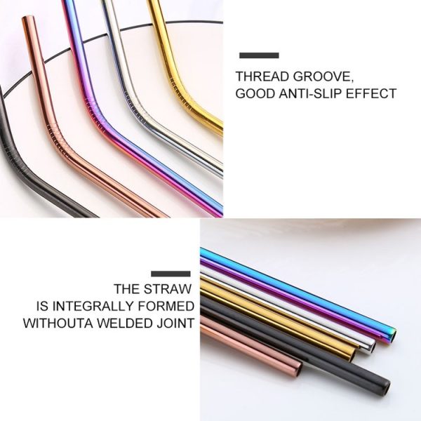 5pcs Reusable Stainless Steel Straight Drinking Straw + Cleaner Brush Set Kit, 215*6mm (Black) - Image 9