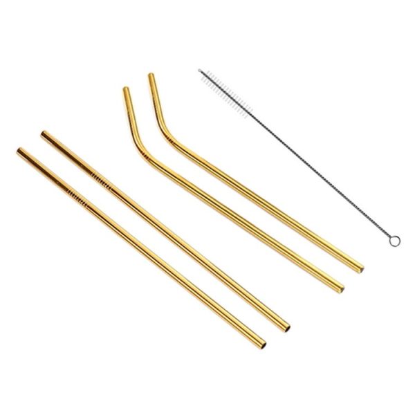 4pcs Reusable Stainless Steel Drinking Straw + Cleaner Brush Set Kit, 215*6mm (Gold) - Image 3