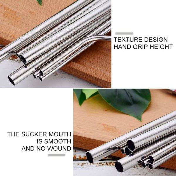 4pcs Reusable Stainless Steel Drinking Straw + Cleaner Brush Set Kit, 215*8mm (Black) - Image 10