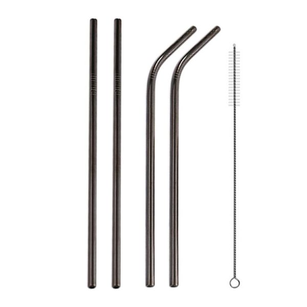 4pcs Reusable Stainless Steel Drinking Straw + Cleaner Brush Set Kit, 215*8mm (Black) - Image 2