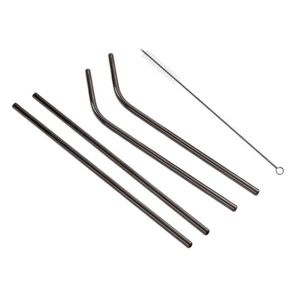 4pcs Reusable Stainless Steel Drinking Straw + Cleaner Brush Set Kit, 215*8mm (Black) - Image 3