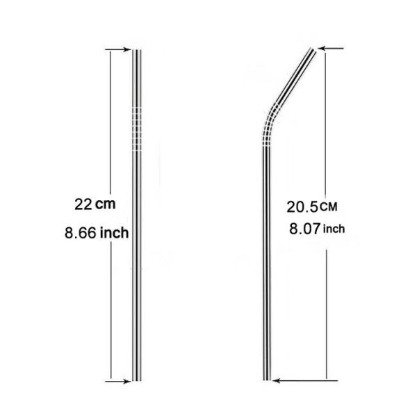 4pcs Reusable Stainless Steel Drinking Straw + Cleaner Brush Set Kit, 215*8mm (Black) - Image 5