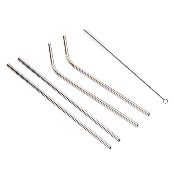 4pcs Reusable Stainless Steel Drinking Straw + Cleaner Brush Set Kit, 266*6mm (Silver) - Image 3