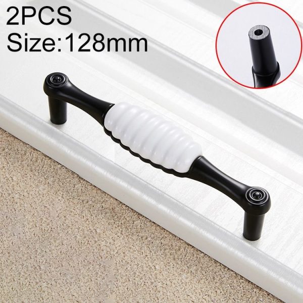 2 PCS 5002_128 Black and White Ceramic Closet Cabinet Handle Pitch: 128mm