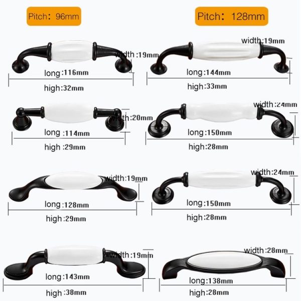 5 PCS 5018_96 Black and White Ceramic Closet Cabinet Handle Pitch: 96mm - Image 5
