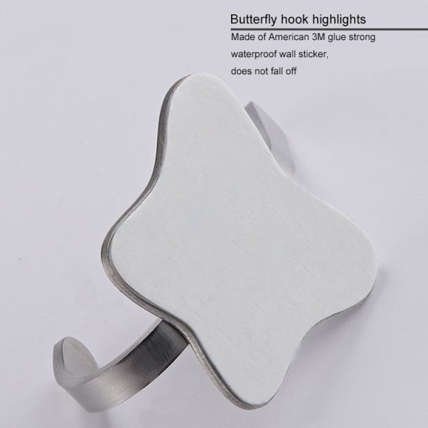 Stainless Steel Butterfly Shape Sticky Clothes Hook Bathroom Non-perforated Storage Rack - Image 5