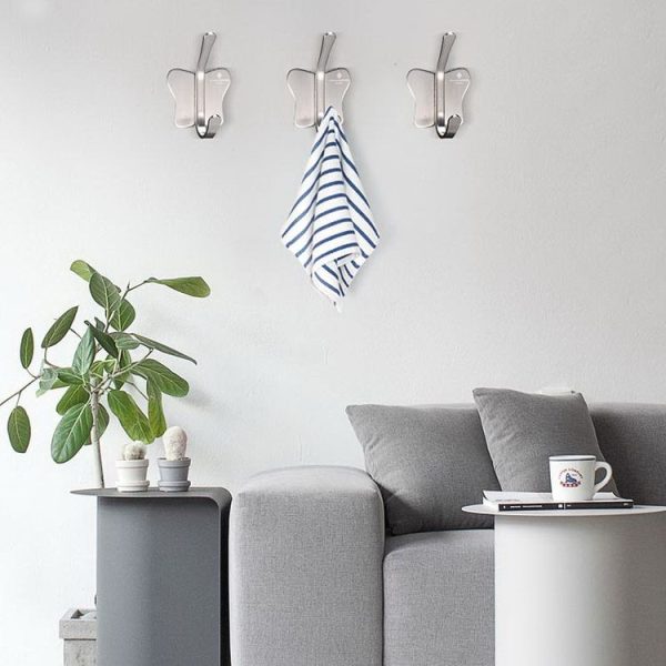 Stainless Steel Butterfly Shape Sticky Clothes Hook Bathroom Non-perforated Storage Rack - Image 8