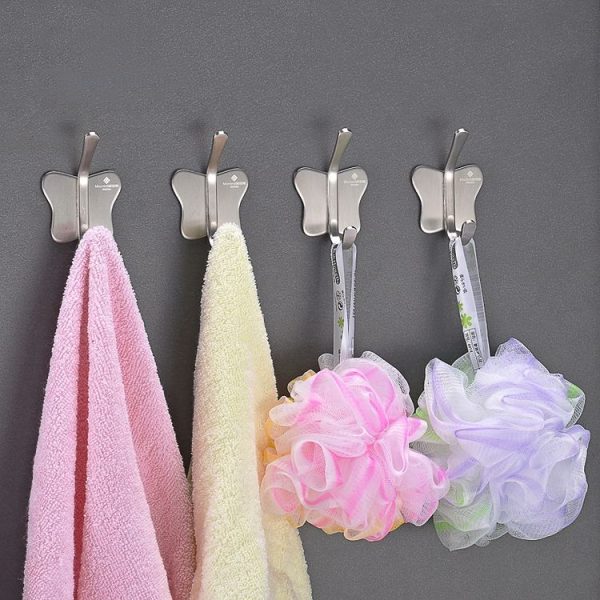 Stainless Steel Butterfly Shape Sticky Clothes Hook Bathroom Non-perforated Storage Rack - Image 9