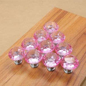 30mm K9 Clear Crystal Glass Chromium-plated One-hole Drawer Handle (Pink)