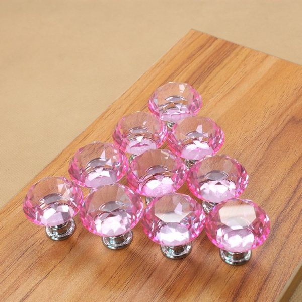 30mm K9 Clear Crystal Glass Chromium-plated One-hole Drawer Handle (Pink) - Image 2