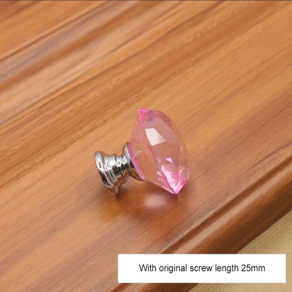 30mm K9 Clear Crystal Glass Chromium-plated One-hole Drawer Handle (Pink) - Image 3