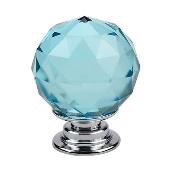 30mm K9 Plated Transparent Glass Crystal Spherical Single Hole Drawer Handle (Lake Blue)