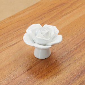 41mm Rose Shape Modern Literary Color Glazed Ceramic Cabinet Drawer Handle (White)
