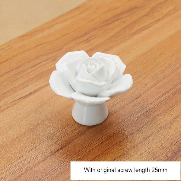 41mm Rose Shape Modern Literary Color Glazed Ceramic Cabinet Drawer Handle (White) - Image 2