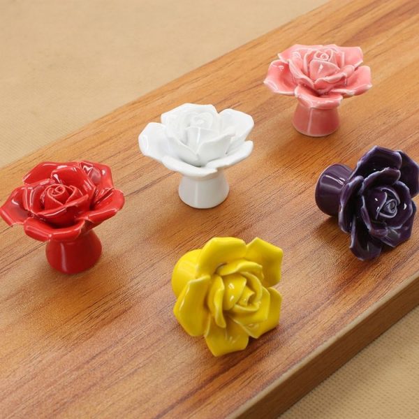 41mm Rose Shape Modern Literary Color Glazed Ceramic Cabinet Drawer Handle (White) - Image 3