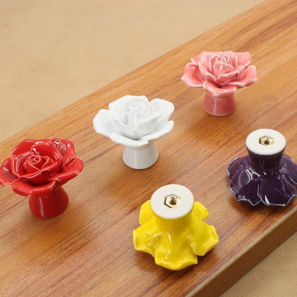 41mm Rose Shape Modern Literary Color Glazed Ceramic Cabinet Drawer Handle (White) - Image 4
