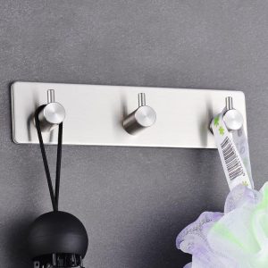Stainless Steel Three Straight Row Hook Bathroom Non-perforated Storage Clothes Rack