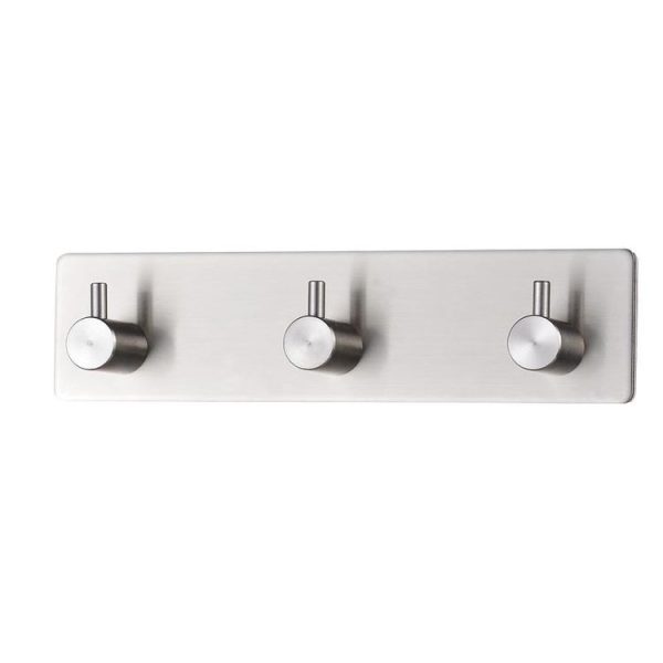 Stainless Steel Three Straight Row Hook Bathroom Non-perforated Storage Clothes Rack - Image 2