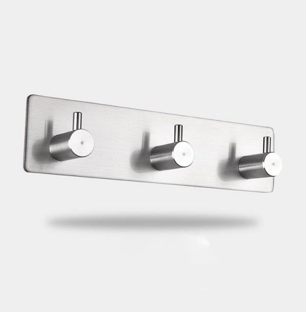 Stainless Steel Three Straight Row Hook Bathroom Non-perforated Storage Clothes Rack - Image 3