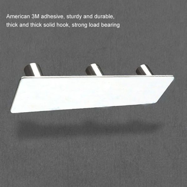 Stainless Steel Three Straight Row Hook Bathroom Non-perforated Storage Clothes Rack - Image 6
