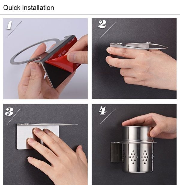 304 Stainless Steel Chopsticks Barrel Multi-function Kitchen Punching-free Wall-mounted Holder Storage Rack - Image 8
