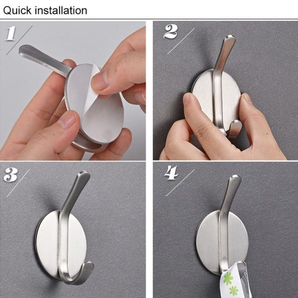 304 Stainless Steel Elliptical Hook Bathroom Non-perforated Storage Clothes Hanger - Image 4
