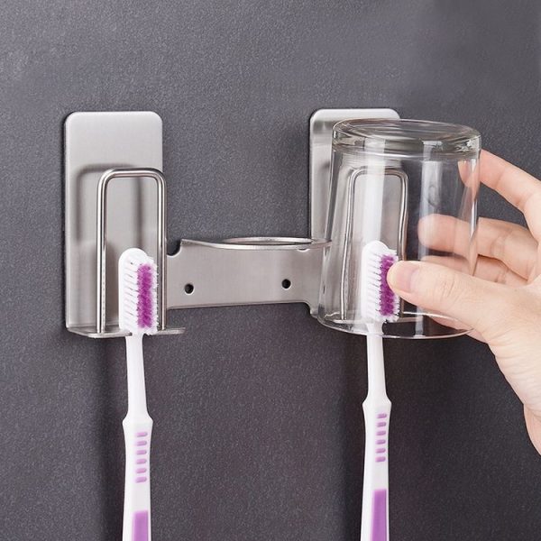 Stainless Steel Lovers Toothbrush Toothpaste Rack Bathroom Holder Storage Rack - Image 10