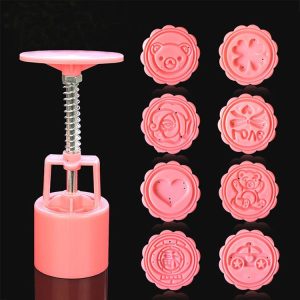 DIY Fondant Cake Mold Biscuit Cookie Cutters Baking Tools with 8 PCS Round Cartoon Patterns (Pink)